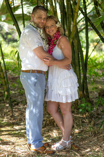 Newlyweds Kauai hugging